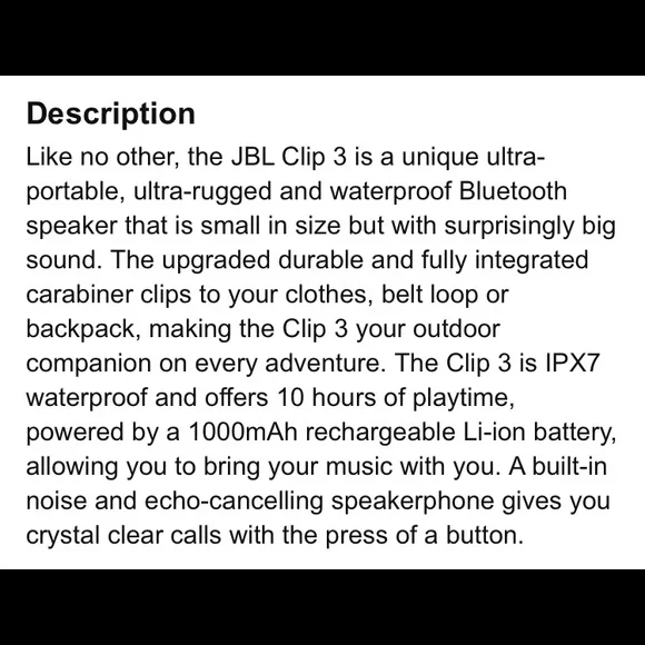JBL Clip3 waterproof portable speaker π - Picture 5 of 7
